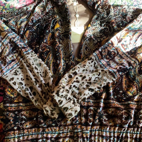 Haute Hippie Sahara Zip Front Beaded Printed Bomber Jacket Velour Paisle… - Picture 8 of 9